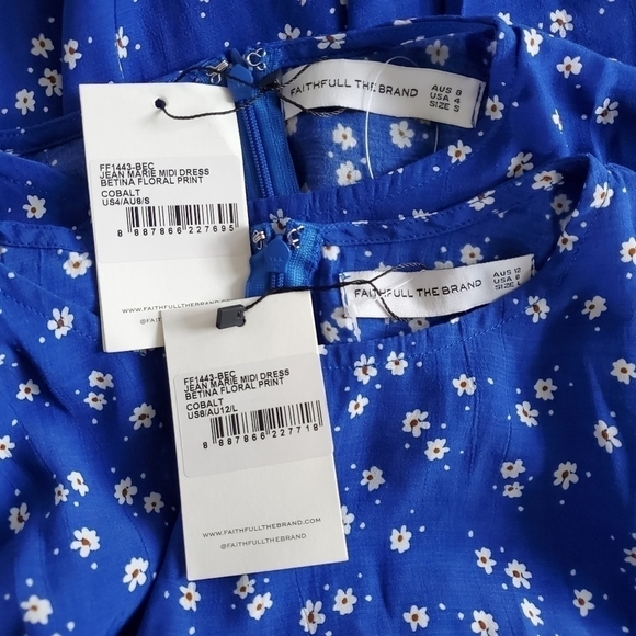 Faithfull The Brand Jean Marie Betina Floral Print Cobalt Blue Midi Dress NWT - Picture 15 of 17